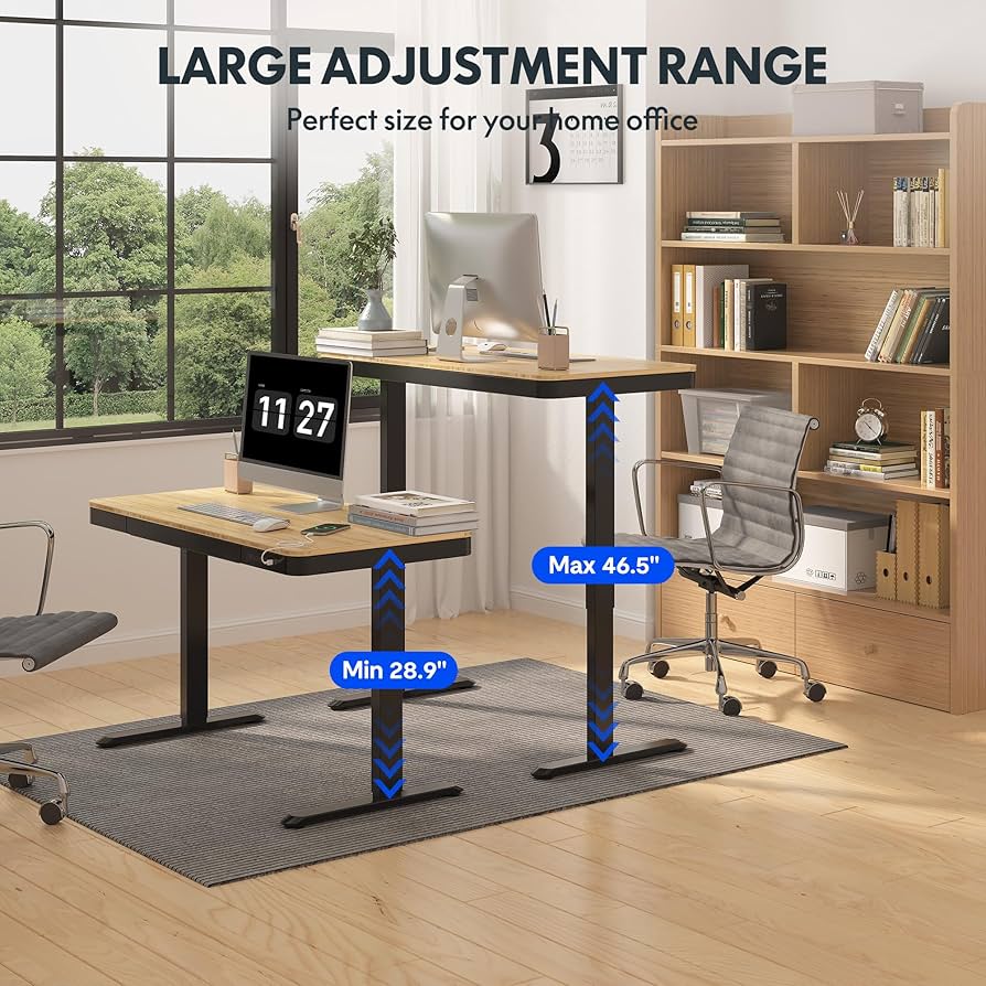 FlexiSpot Comhar 55 inch Bamboo Desk Fully Raised Height Position