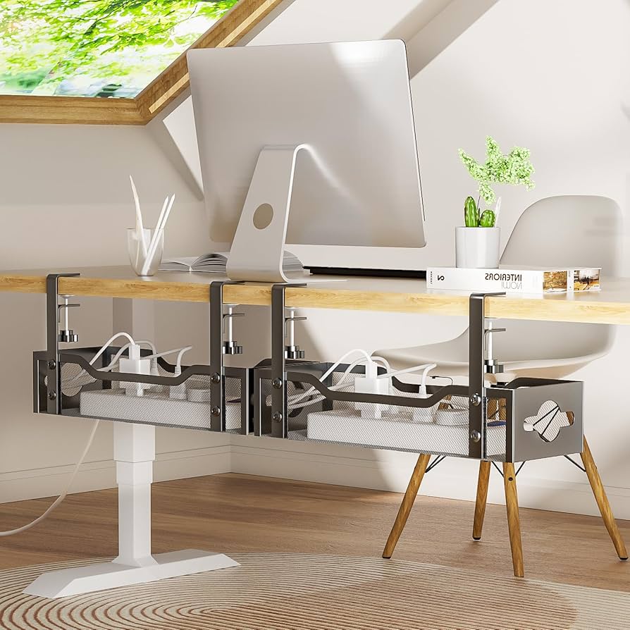 Well organized desk cable with mesh tray management