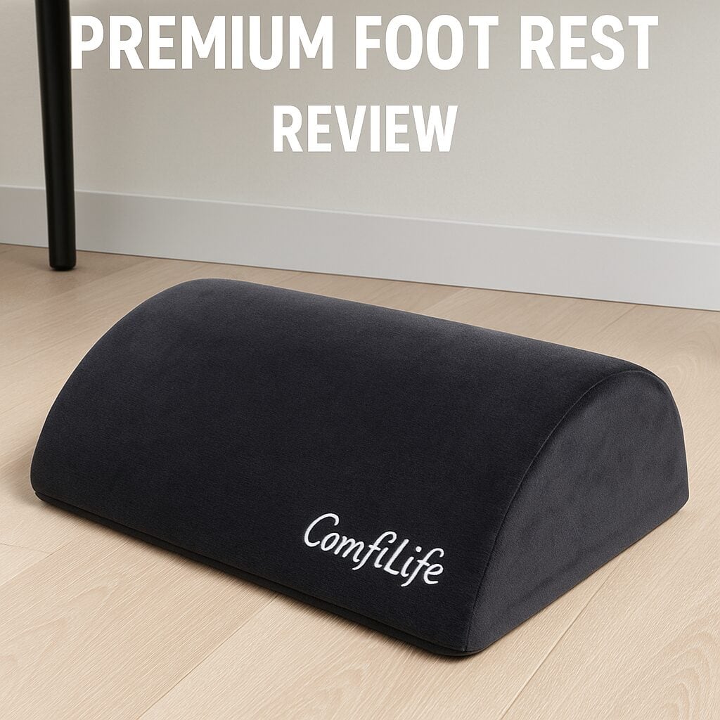 ComfiLife Premium Ergonomic Footrest under desk with adjustable height and breathable memory foam cover